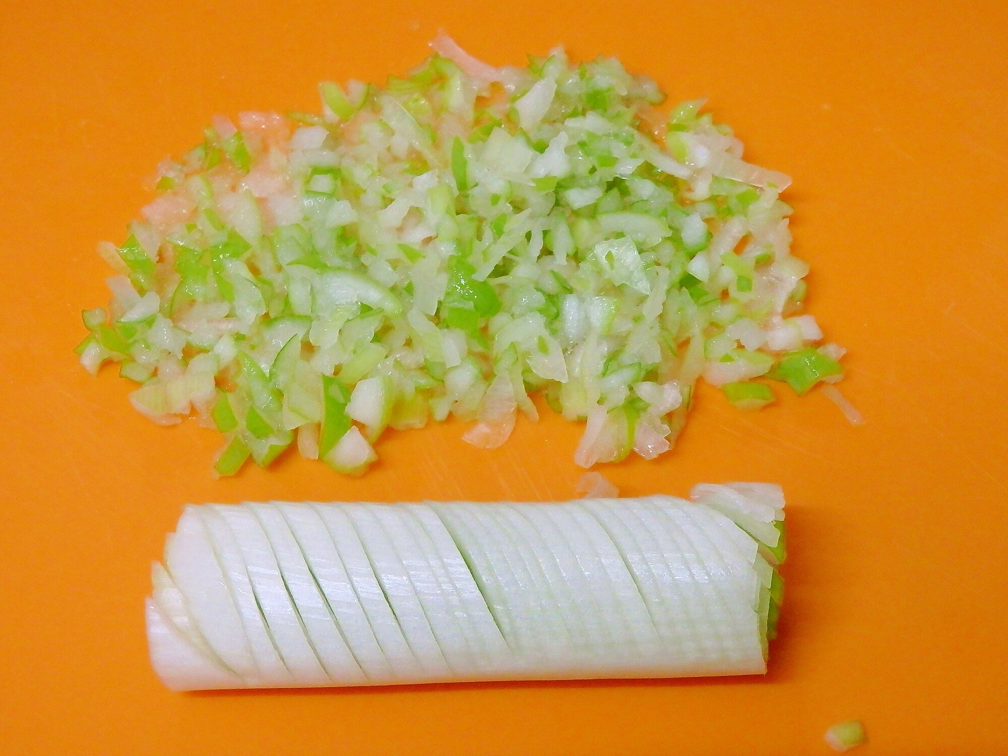 白ネギ　みじん切り　手順